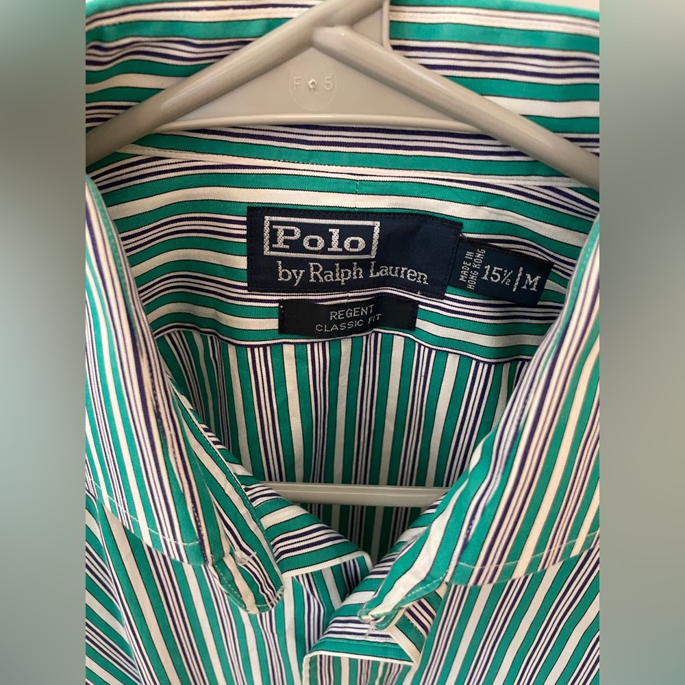 Polo Ralph Lauren Shirt 15.5 M Regent Classic Fit Striped Green button up preppy - Picture 4 of 7